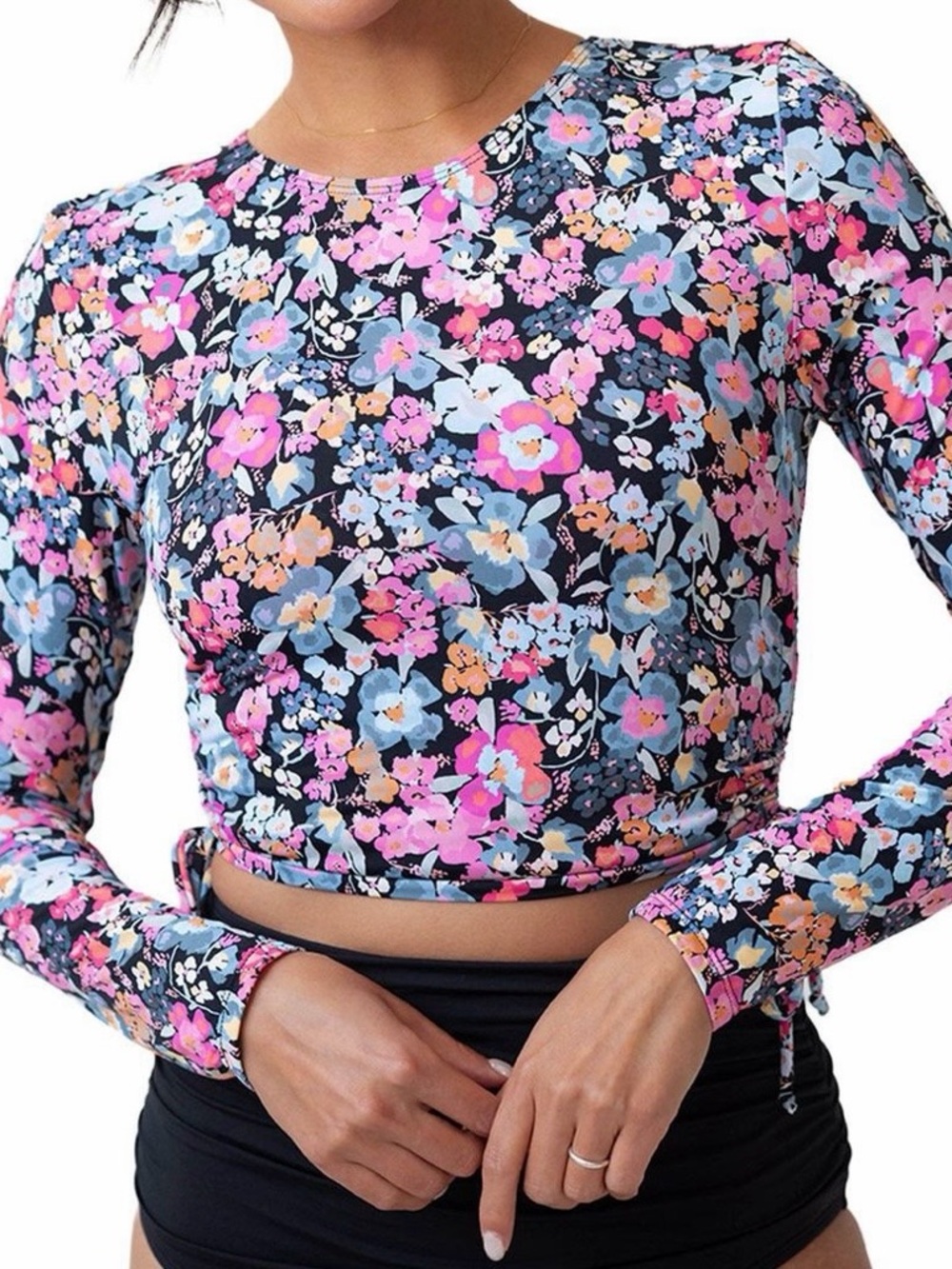 Floral Long-Sleeve Swim Rashguard / Sun Shirt